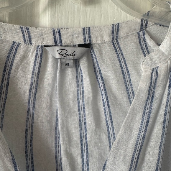 RAILS “Jasmine” White and Blue Stripe Long Sleeve Smocked Waist Dress - Picture 7 of 11